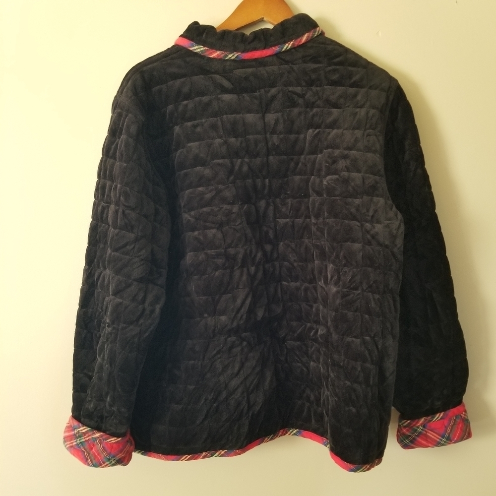 Vintage 90s Quilt Coat Plaid Cotton Lined Black Velvet Size Vintage XL - Picture 7 of 10